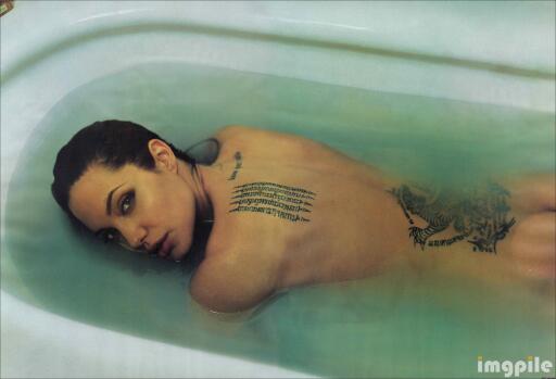 Angelina Jolie in bath tub tattoo