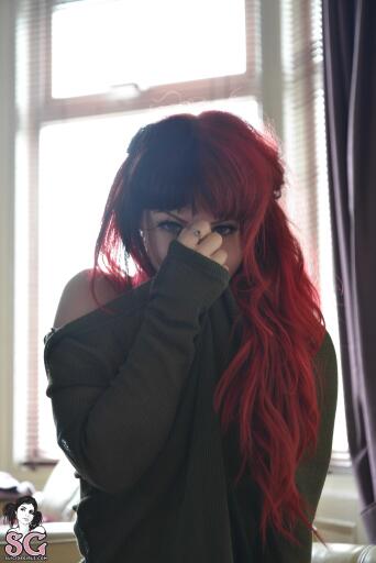 Suicide Girl Rouge Leather And Light Wallpaper hiding her face with sweater iPhone Breast size yoga