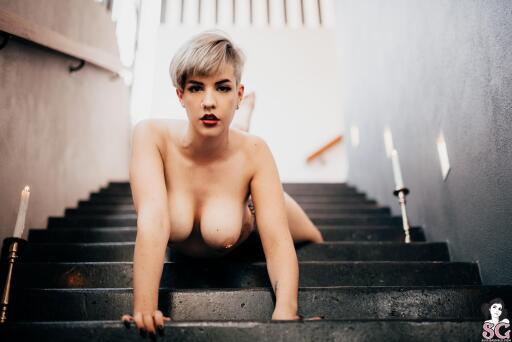 Beautiful Suicide Girl Twitchling Allure on the Stairs 24 iPhone Computer Desktop Wallpaper