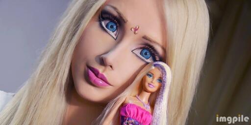 Valeria Lukyanova eyes zoom compared with a doll