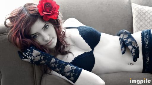 Gothic Girl in Lingerie with Red Rose 1920x1080