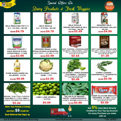 Special Offers On Dairy Products & Fresh Veggies Online Richardson,Texas - MyHomeGrocers