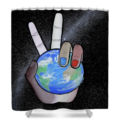 World Peace is in Our Hands shower curtain