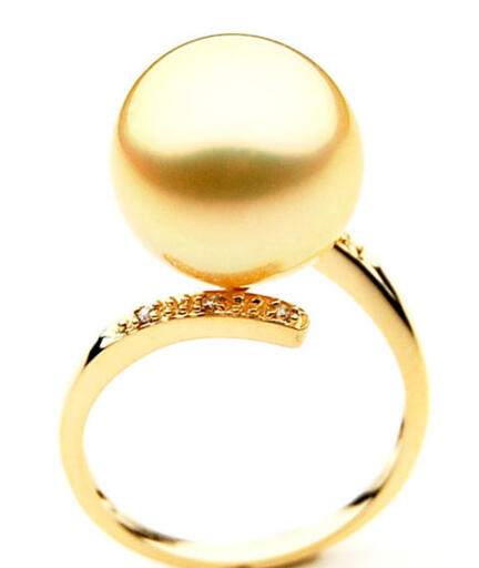 Australian Golden South Sea Pearl Diamond Ring