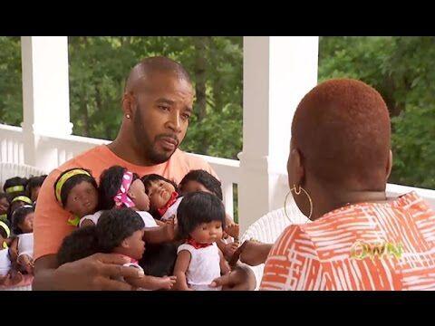 father with lots of baby dolls