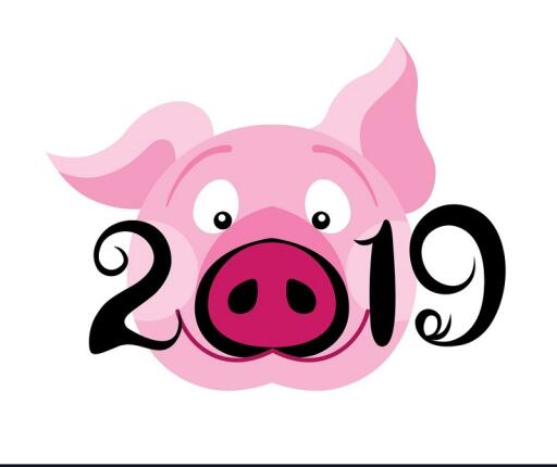 Cute funny pig. Happy New Year. Chinese symbol of the 2019 year. Excellent festive gift card. Symbol