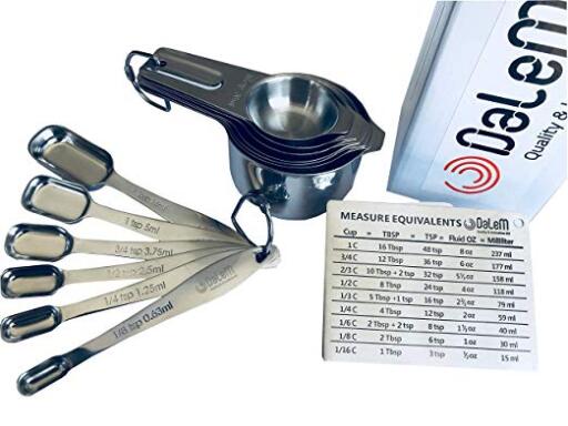 91R6OYMBysL. SX52214 Piece Stainless Steel Professional Grade Measuring Cups and Spoons Set, 7 Stack