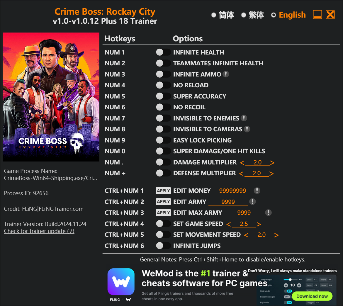 Crime Boss: Rockay City Trainer