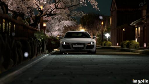 Audi r8 automobiles cars cherry blossoms headlights night time super cars