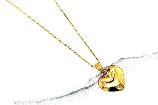 10K Solid Yellow Gold Heart Necklace, 10K Gold Dainty Puffy Heart Necklace