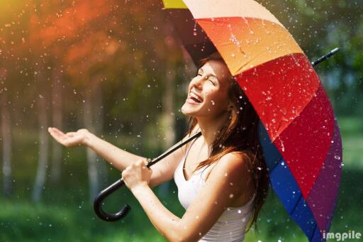 Mood girl brunette smile joy positive happy fun umbrella umbrella color rain rain drops summer sun b