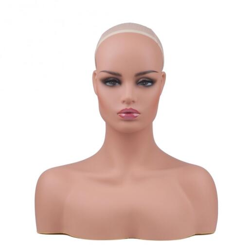 DC487 PVC Manikin Head Realistic Mannequin Head Bust Wig Head Stand for Wigs Display Making Styling