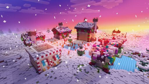 Happy New Year in Cute Little Village in Realmcraft Free Minecraft Clone