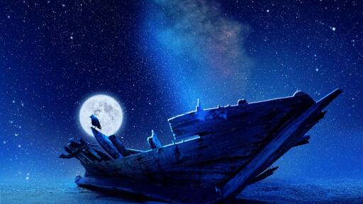 Lovely moonlight shining at night old ship sea moon night wallpaper UHD 4K Wallpaper
