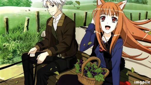 Anime Love couple sitting on a bench in the anime Spice and Wolf 102150 