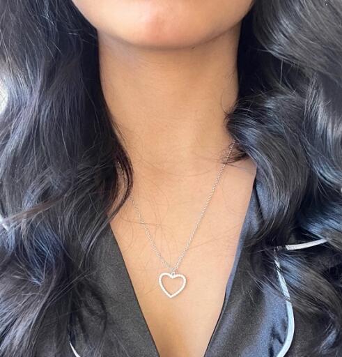 Sterling Silver Heart Necklace - Dainty CZ Open Heart Necklace