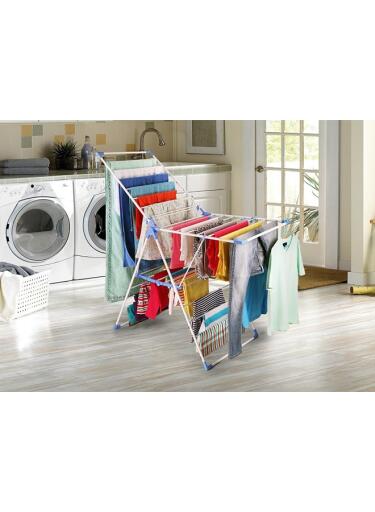 We Happy 3 Layers Large Clothes Hanger with Wheels, Easy to Assemble Clothes Dryer Rack Laundry Stan
