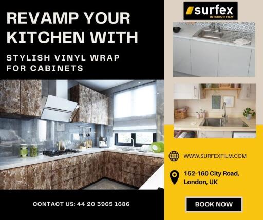 Revamp Your Kitchen with Stylish Vinyl Wrap for Cabinets at Surfex Interior Film