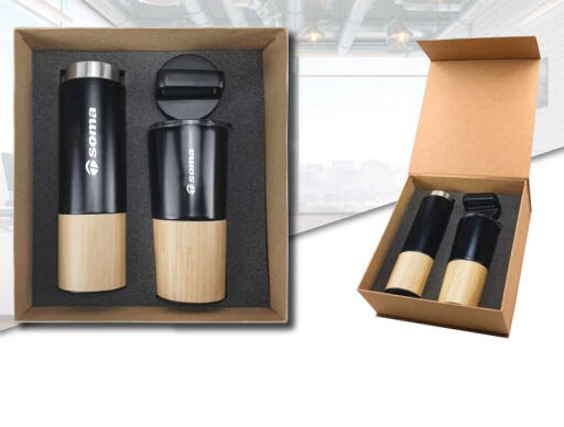 Gift Set Collection- Black stainless steel tumbler with bamboo
