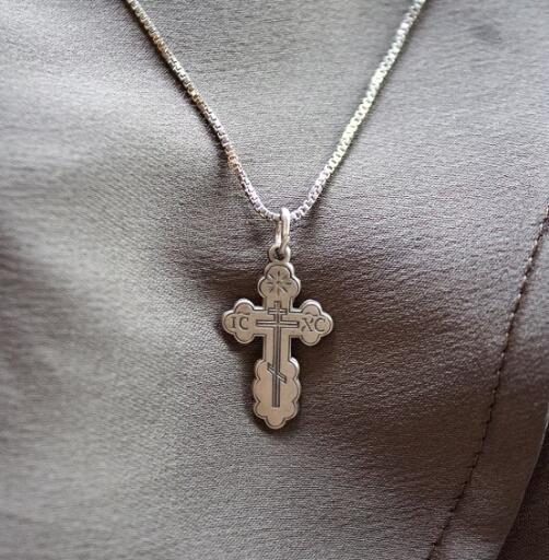 Sterling Silver Eastern Orthodox Cross  -   Antiqued Orthodox Cross
