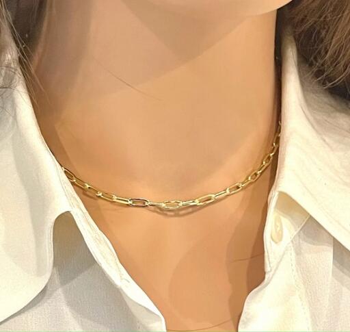 Paperclip Chain Necklace - Gold Plated Sterling Silver Necklace - Paper Clip Layering Necklace