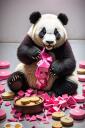 DreamShaper v7 panda de color fucsia comiendo caramelos 2