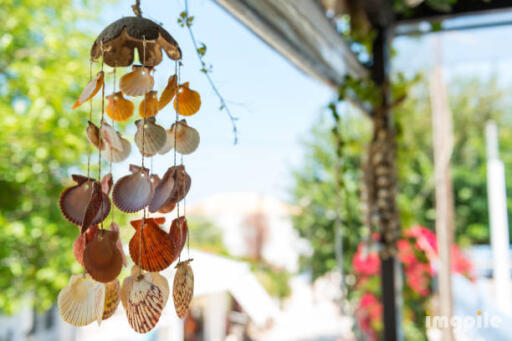 Hanging seashells decoration on Lefkada streets, Greece