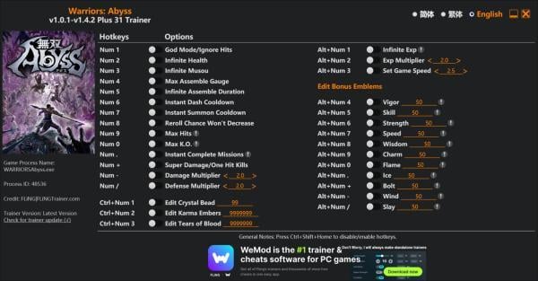 Warriors Abyss Trainer