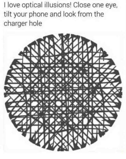 l 34232 i love optical illusions close one eye tilt your phone and look from the charger hole