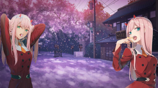 anime landscape sakura blossom building street petals