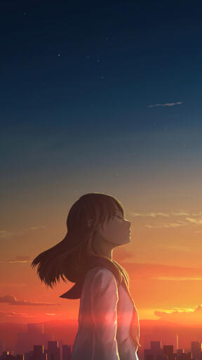 anime girl school uniform student sunset scenery uhdpaper.com 4K mobile 6.1294