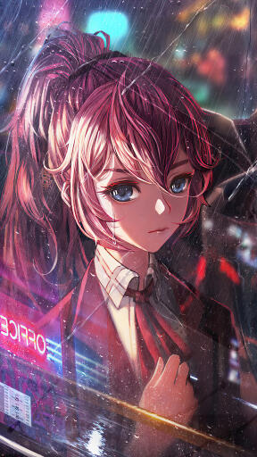 anime girl student riding bus raining uhdpaper.com 4K mobile 4.2355