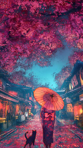 beautiful anime street scenery cherry blossom kimono uhdpaper.com 4K mobile 6.1621