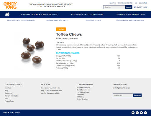 Online toffee chocolate store