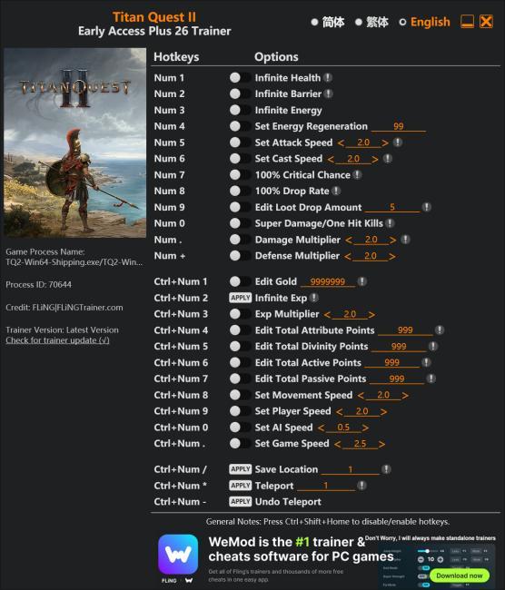 Titan Quest II Trainer