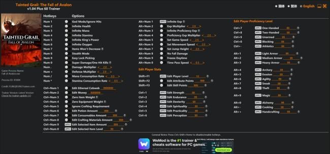 Tainted Grail: The Fall of Avalon Trainer