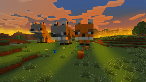 Minecraft Fox in a Field, Sunset in Minecraft, Pixel Animals in RealmCraft #freeminecraft clone