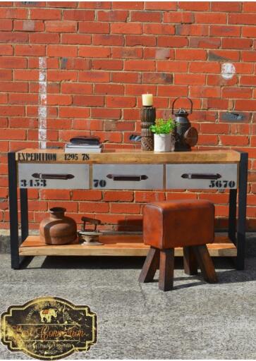 Vintage Timber & Metal Industrial Console Table