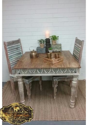 Teak Top Shabby Chic Dining Table (4 Seat)