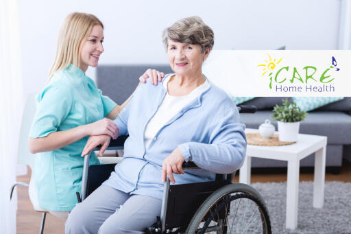 Physiotherapist rehabilitating senior woman sitting in a wheelchair