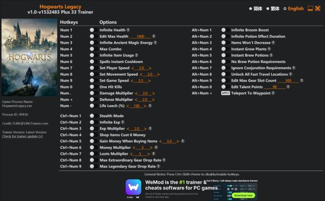 Hogwarts Legacy Trainer