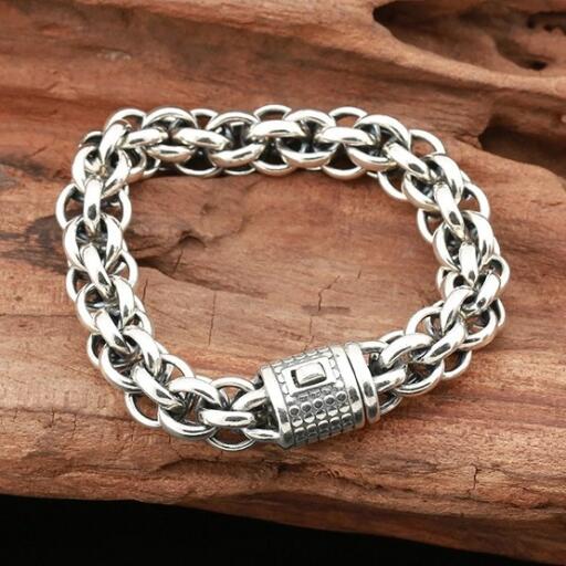 Men's Silver Multi Link Chunky Chain Bracelet | Men's Oxidized Chain Silver Bracelet