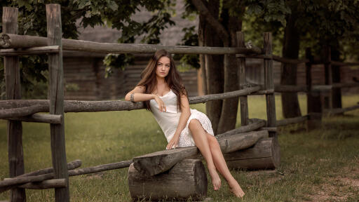 girl sitting on wooden fence bench sl 3840x2160
