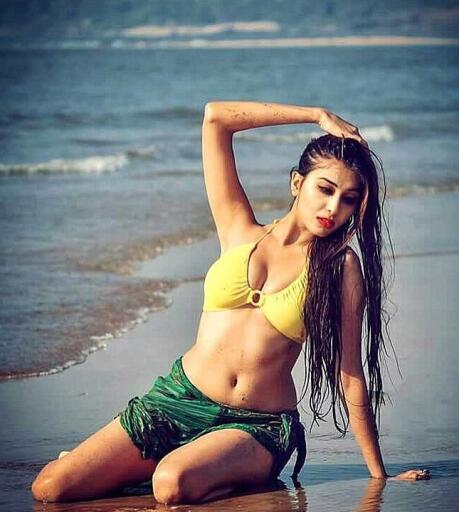 Ruma Sharma Yellow Bikini on beach 5