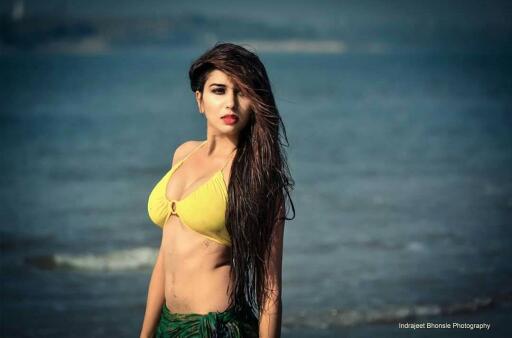 Ruma Sharma Yellow Bikini on beach 2