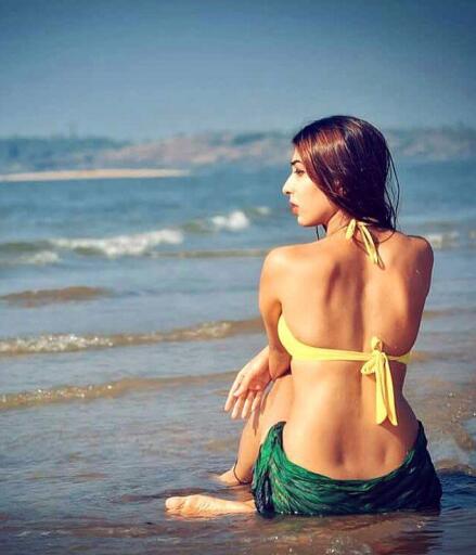 Ruma Sharma Yellow Bikini on beach 4