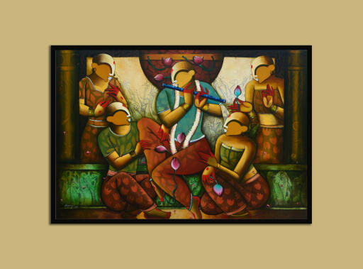Tunes of Flute 10 Handmade Painting, Acrylic on Canvas, by Anupam Pal