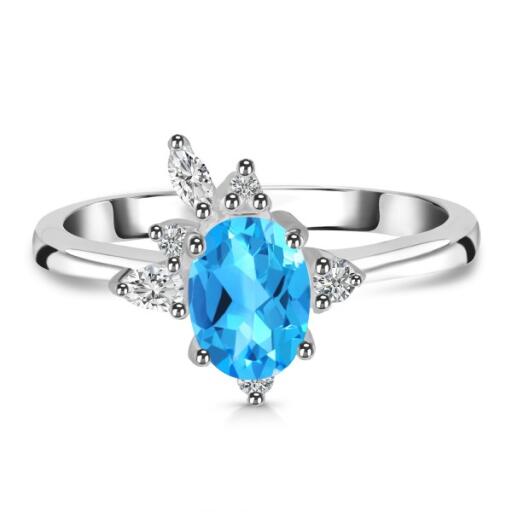 925 Sterling Silver Swiss Blue Topaz Ring with Gorgeous Design