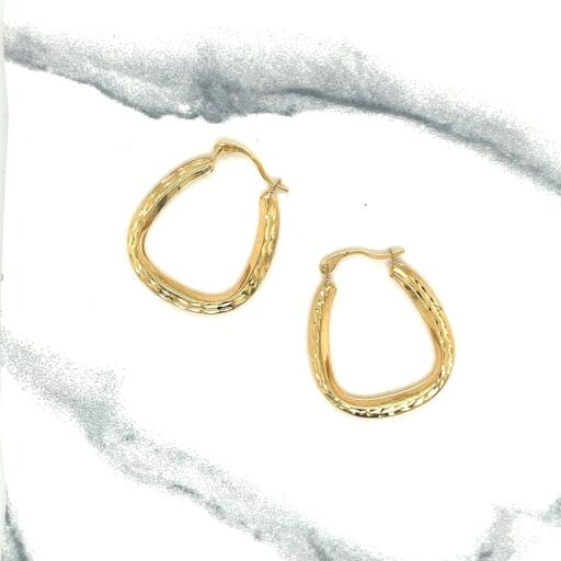 14K Solid Gold Earrings, 14K Gold Crescent Hoop Earrings, Lightweight Hoop Earrings