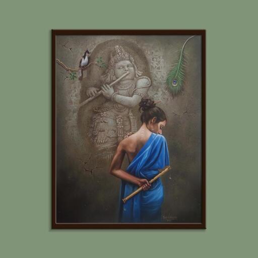 Mira and Krishna Handmade painting, Oil On Canvas, by Gopal Sharma